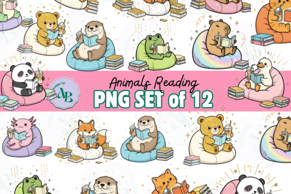 Download Bookish Animals Reading Clip Art Set - Animals Collection