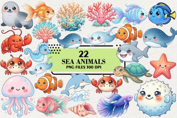 Download Kawaii Sea Animals Clipart Bundle - Animals Collection